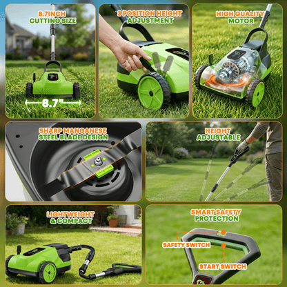 8.7-Inch Small Electric Lawn Mower for Yards & Gardens