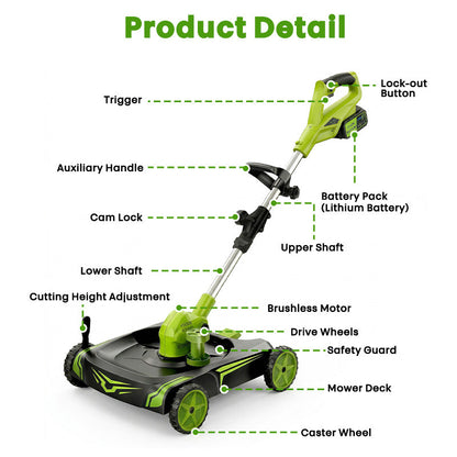 12-Inch Electric Weed Wacker & Eater with Detachable 4-Wheel Base