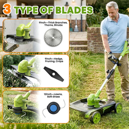 12-Inch Electric Weed Wacker & Eater with Detachable 4-Wheel Base